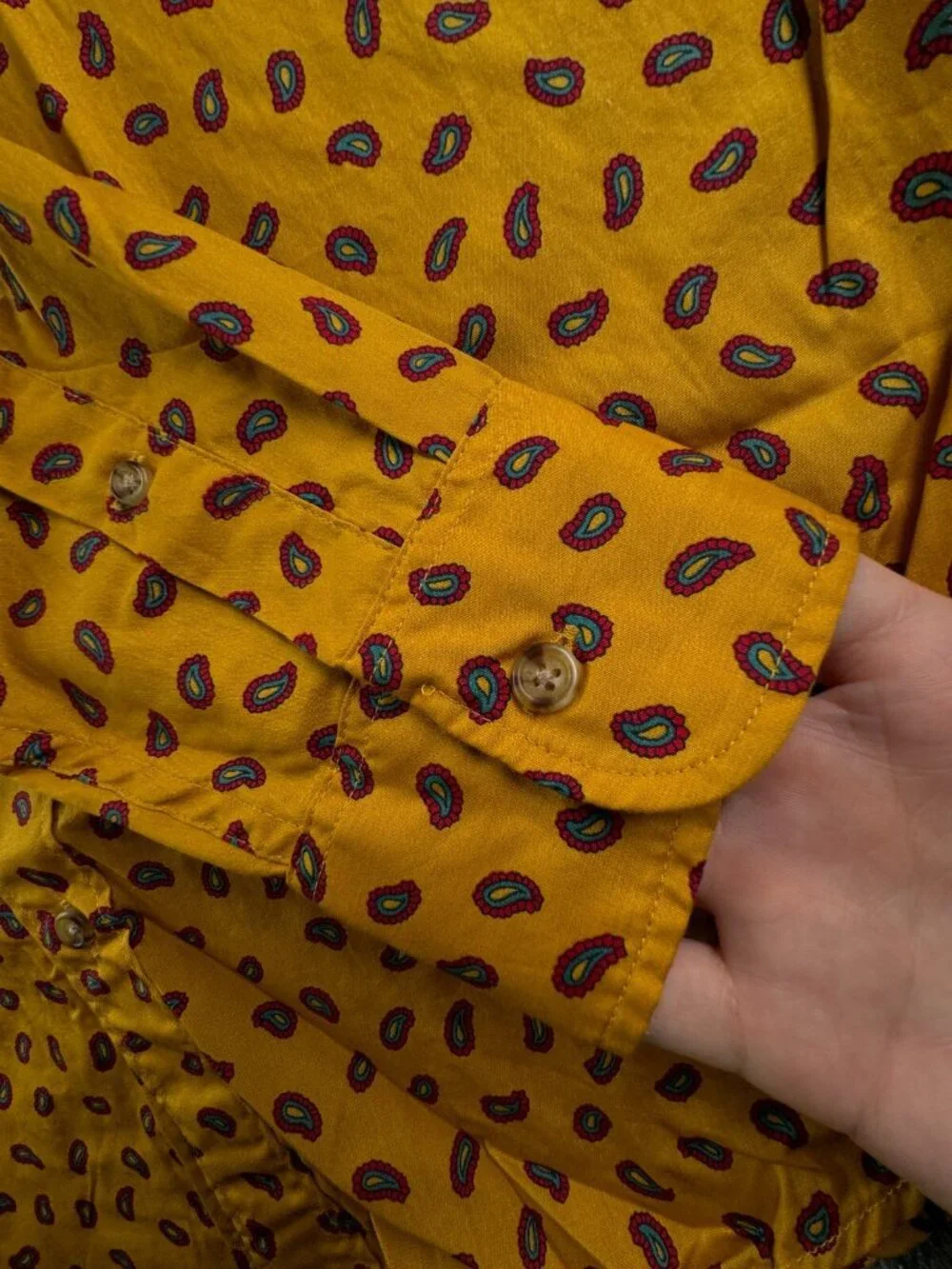 NWT J. Crew Men Yellow Red Paisley Long Sleeve Button Up Shirt Medium Classic
